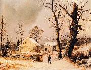 George Henry Durrie Winter Scene in New England oil painting
